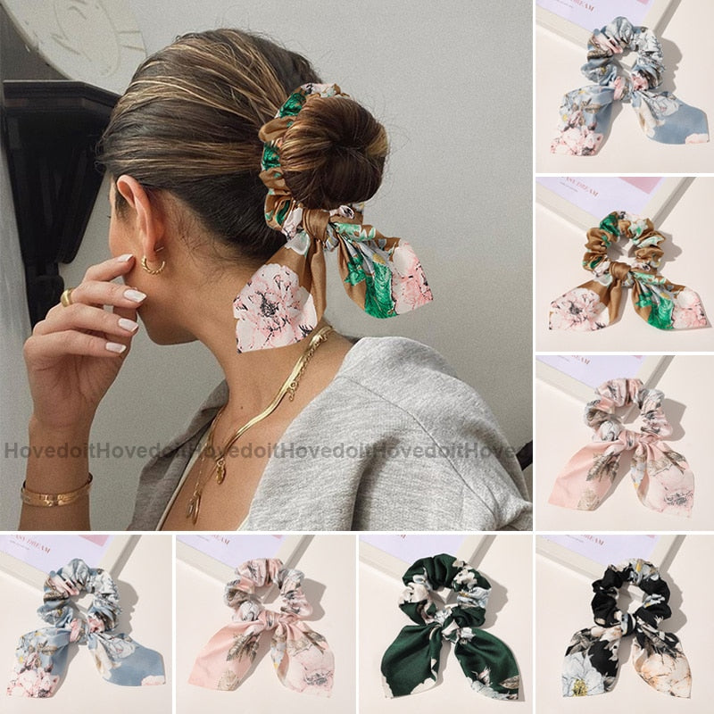 Chiffon Bowknot Elastic Hair Bands For Women Girls Solid Color Scrunchies Headband Hair Ties Ponytail Holder Hair Accessorie