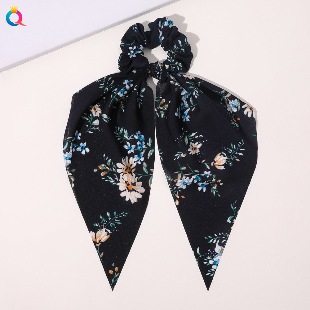 Fashion Solid Color Bow Satin Long Ribbon Ponytail Scarf Hair Tie Scrunchies Women Girls Elastic Hair Bands Hair Accessories