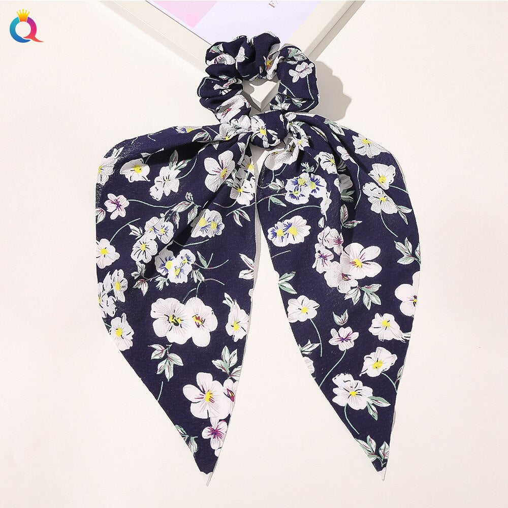 Fashion Solid Color Bow Satin Long Ribbon Ponytail Scarf Hair Tie Scrunchies Women Girls Elastic Hair Bands Hair Accessories