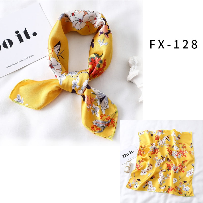 Square Silk Scarf Women Fashion Print Small Neck Scarfs Office Lady Hair Band Foulard Hand Kerchief Female Bandana Shawl