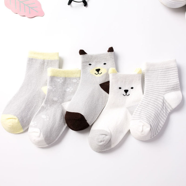 5Pairs Baby Socks Newborn Baby Boy Socks 0-1-3-7 Years Kids Pure Cotton Animal Design Fadeless Soft Children Socks