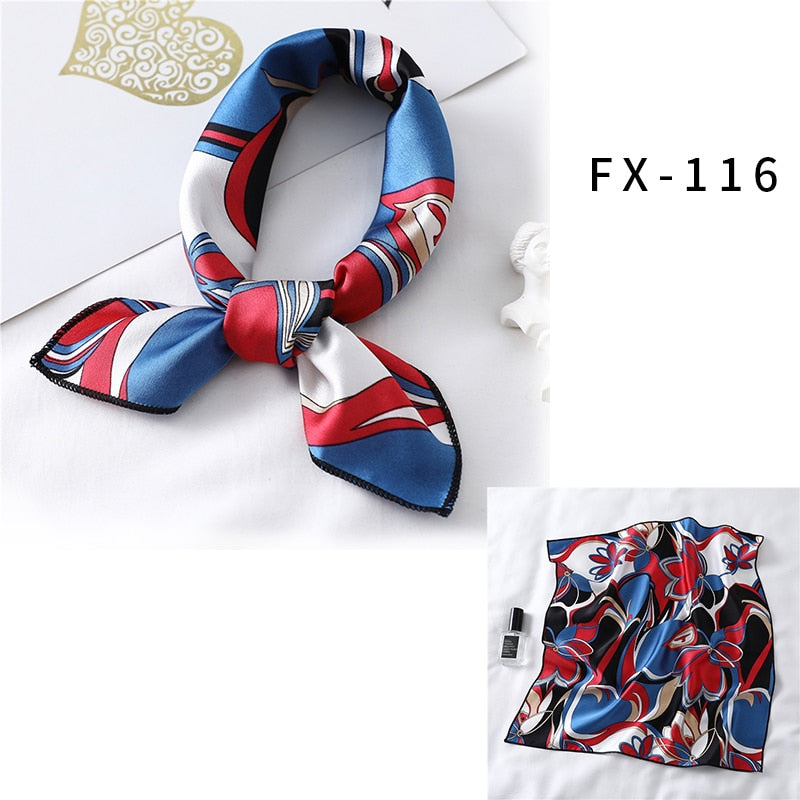 Square Silk Scarf Women Fashion Print Small Neck Scarfs Office Lady Hair Band Foulard Hand Kerchief Female Bandana Shawl