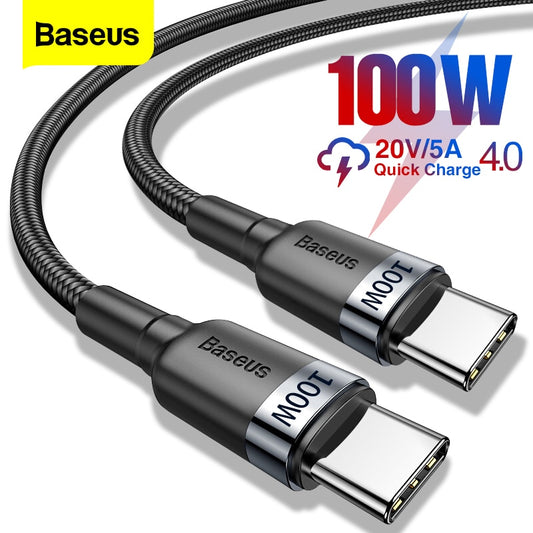 Baseus 100W USB-C vers USB Type C, cordon de charge rapide USB-C 5A, câble TypeC 0,5M/1M/2M