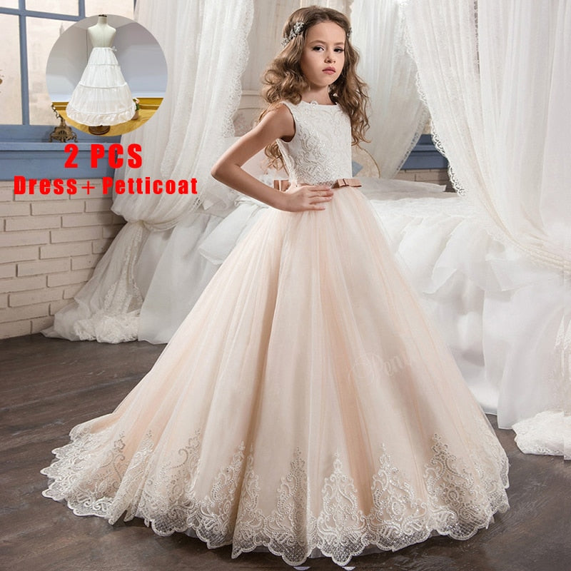 Teen Wedding Girl Dress First Comunion Dress for Girl Evening Princess Flower Dress Kids Clothes Costume Vestido 8 -14 Year