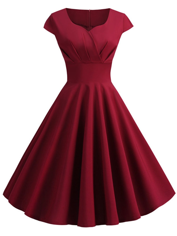 Rosa Sommerkleid Damen V-Ausschnitt Big Swing Vintage Kleid Robe Femme Elegant Retro Pin Up Party Büro Midi Kleider