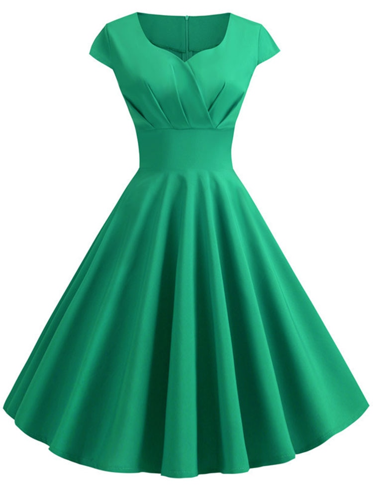 Rosa Sommerkleid Damen V-Ausschnitt Big Swing Vintage Kleid Robe Femme Elegant Retro Pin Up Party Büro Midi Kleider