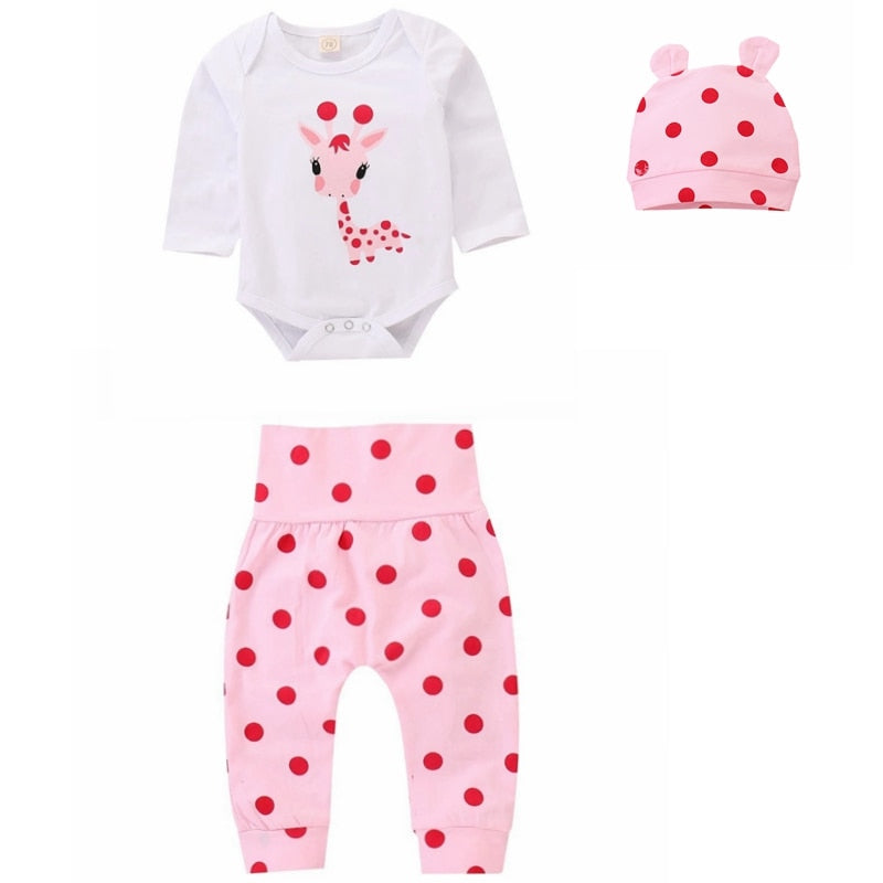 Printemps automne coton nouveau-né bébé fille vêtements 0-3 mois à pois unisexe infantile vêtements ensemble garçon 3 pièces vêtements avec chapeau