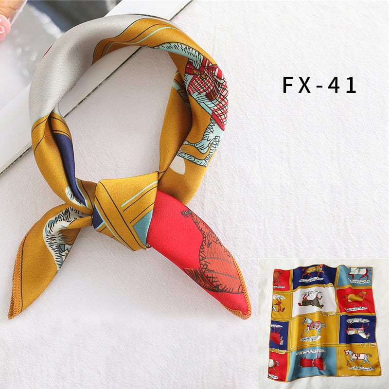 Square Silk Scarf Women Fashion Print Small Neck Scarfs Office Lady Hair Band Foulard Hand Kerchief Female Bandana Shawl