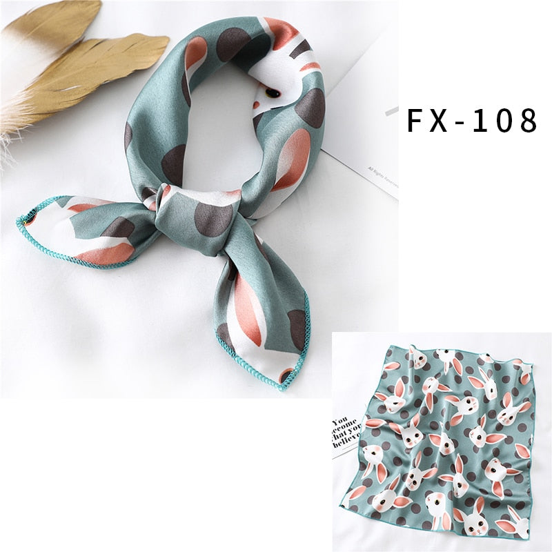 Square Silk Scarf Women Fashion Print Small Neck Scarfs Office Lady Hair Band Foulard Hand Kerchief Female Bandana Shawl