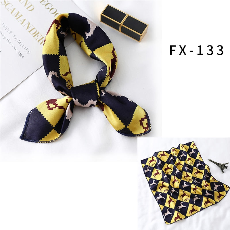 Square Silk Scarf Women Fashion Print Small Neck Scarfs Office Lady Hair Band Foulard Hand Kerchief Female Bandana Shawl