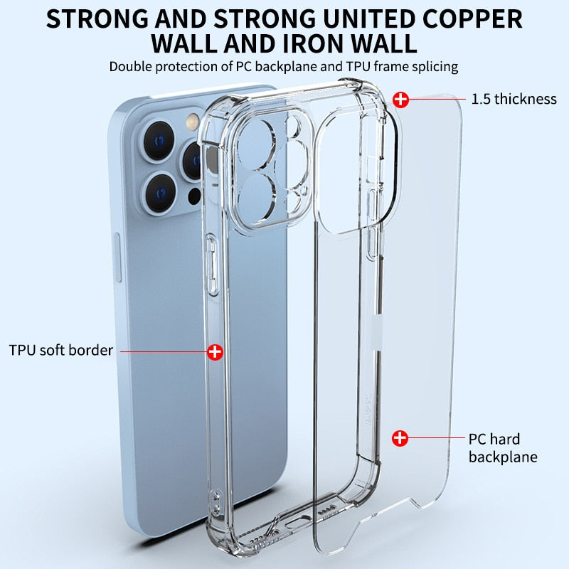 Thick Shockproof Silicone Phone Case For iPhone 14 13 12 11 Pro Max Camera Protection Case iPhone X Xr Xs 7 8 14 Plus Back Cover