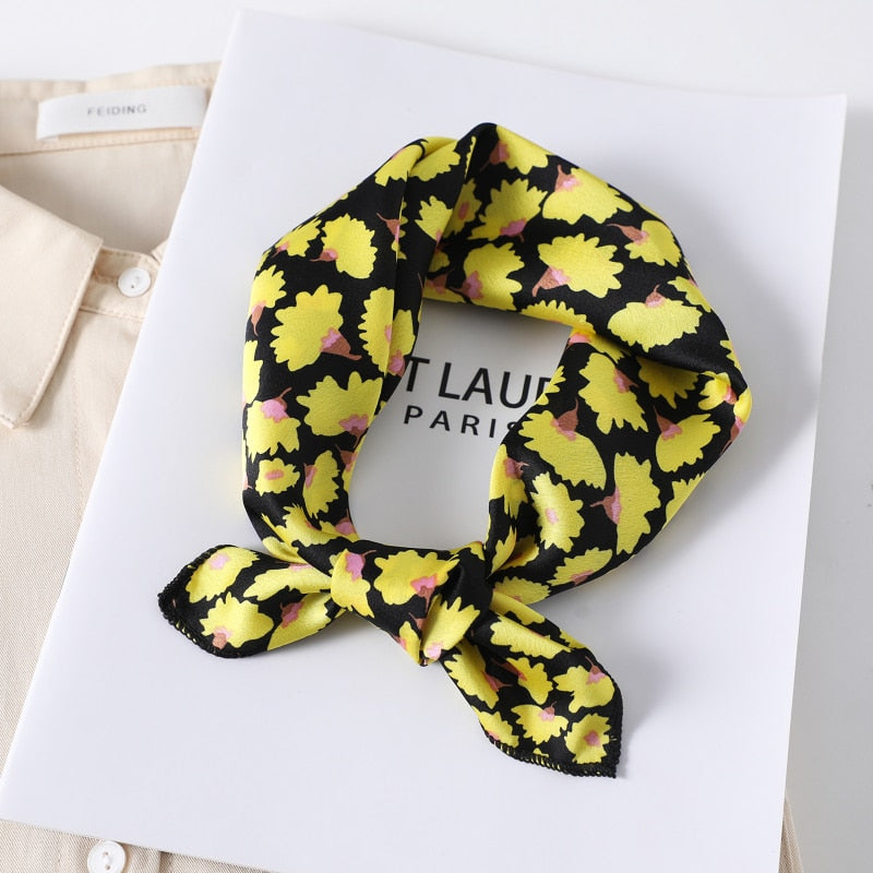 Square Silk Scarf Women Fashion Print Small Neck Scarfs Office Lady Hair Band Foulard Hand Kerchief Female Bandana Shawl