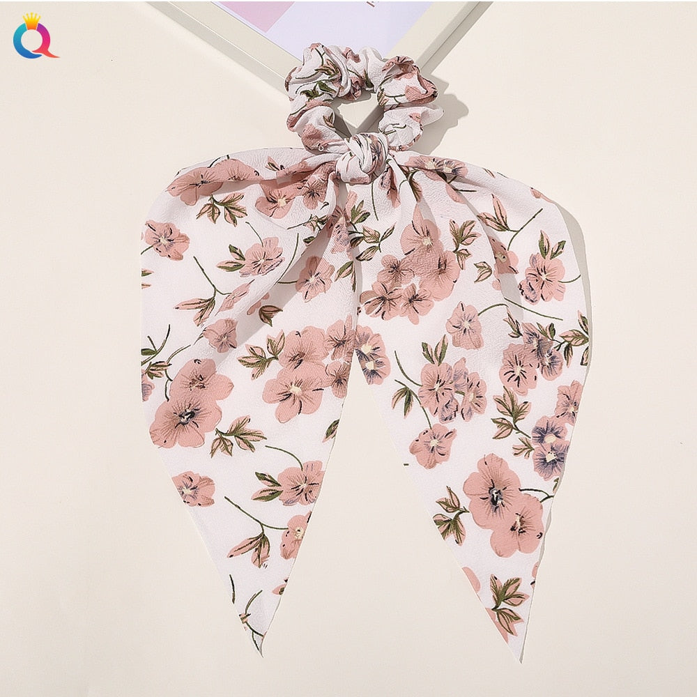 Fashion Solid Color Bow Satin Long Ribbon Ponytail Scarf Hair Tie Scrunchies Women Girls Elastic Hair Bands Hair Accessories