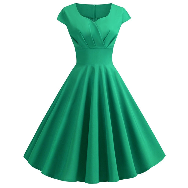 Rosa Sommerkleid Damen V-Ausschnitt Big Swing Vintage Kleid Robe Femme Elegant Retro Pin Up Party Büro Midi Kleider