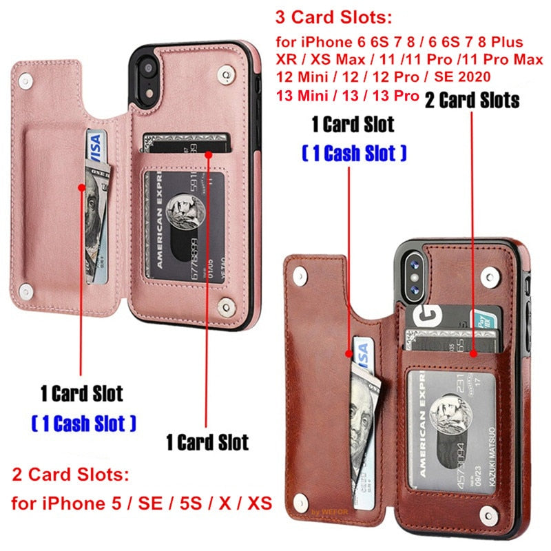 Luxury Slim Fit Premium Leather Cover For iPhone 14 13 11 12 Pro XS Max XR X SE 6S 6 7 8 Plus Wallet Card Holder Slots Flip Case