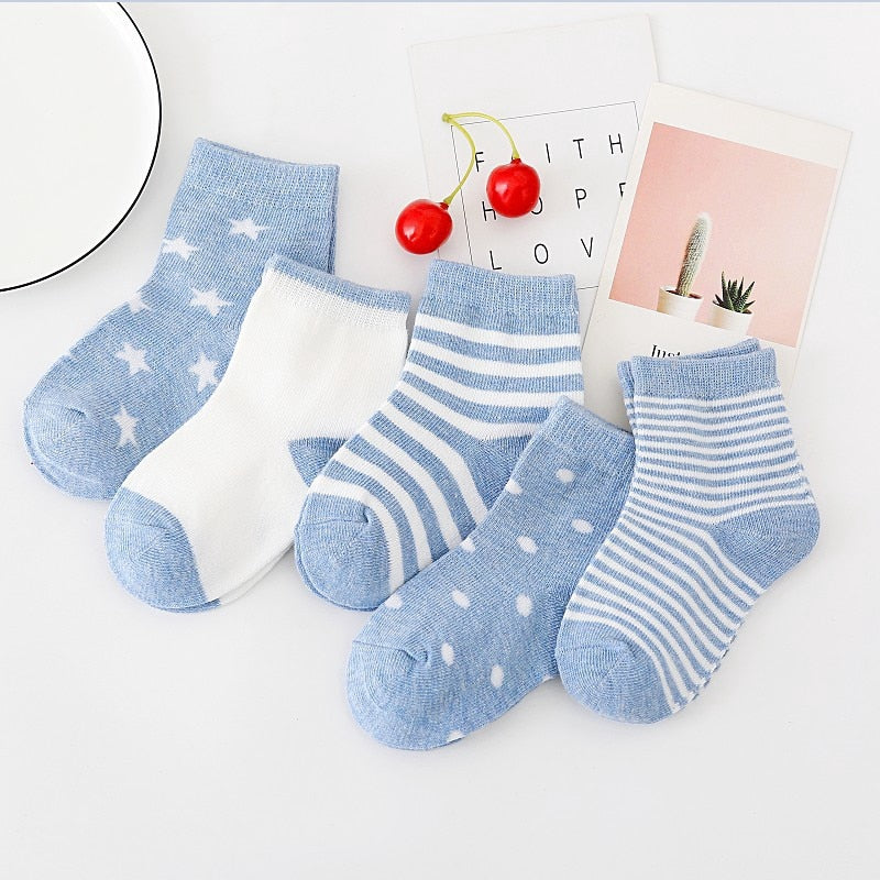 5Pairs Baby Socks Newborn Baby Boy Socks 0-1-3-7 Years Kids Pure Cotton Animal Design Fadeless Soft Children Socks