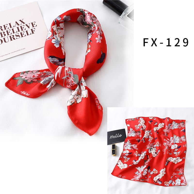 Square Silk Scarf Women Fashion Print Small Neck Scarfs Office Lady Hair Band Foulard Hand Kerchief Female Bandana Shawl