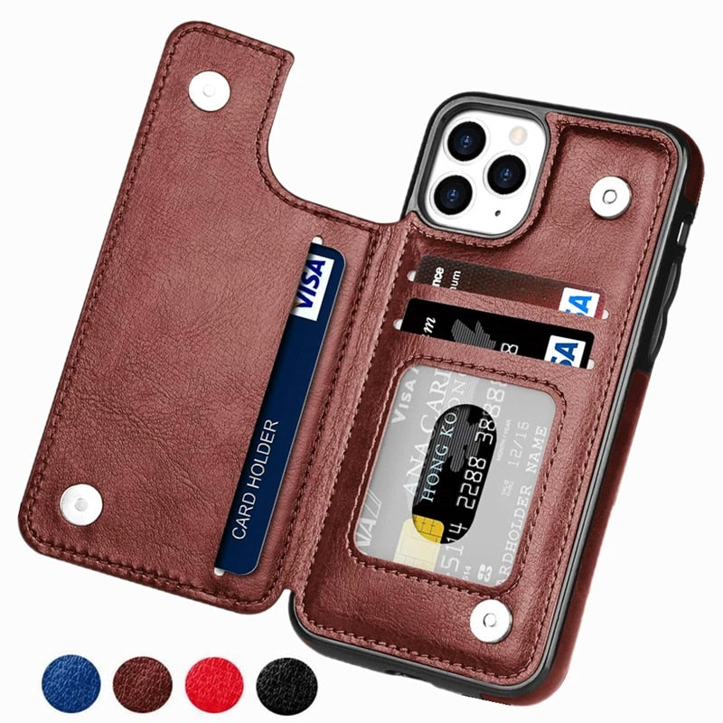 Luxury Slim Fit Premium Leather Cover For iPhone 14 13 11 12 Pro XS Max XR X SE 6S 6 7 8 Plus Wallet Card Holder Slots Flip Case