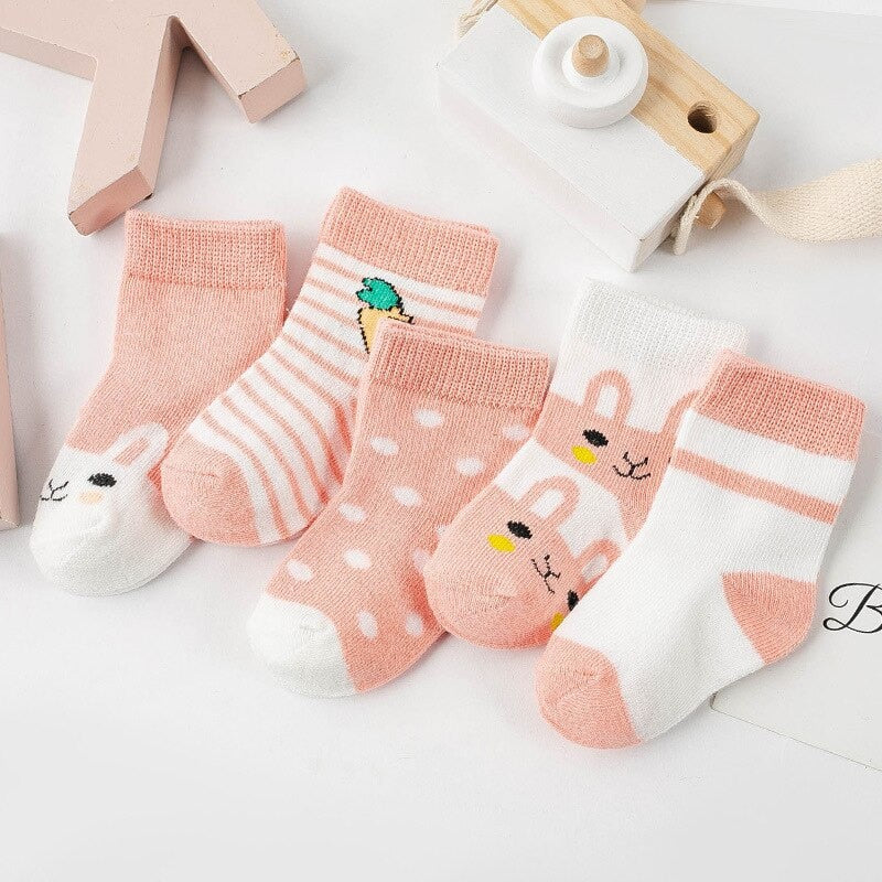 5Pairs Baby Socks Newborn Baby Boy Socks 0-1-3-7 Years Kids Pure Cotton Animal Design Fadeless Soft Children Socks