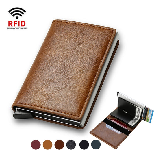 Top Quality Wallets, Men Money Bag, Mini Purse Male Vintage, Brown Leather, RFID Card Holder Wallet, Small Smart Wallet, Pocket