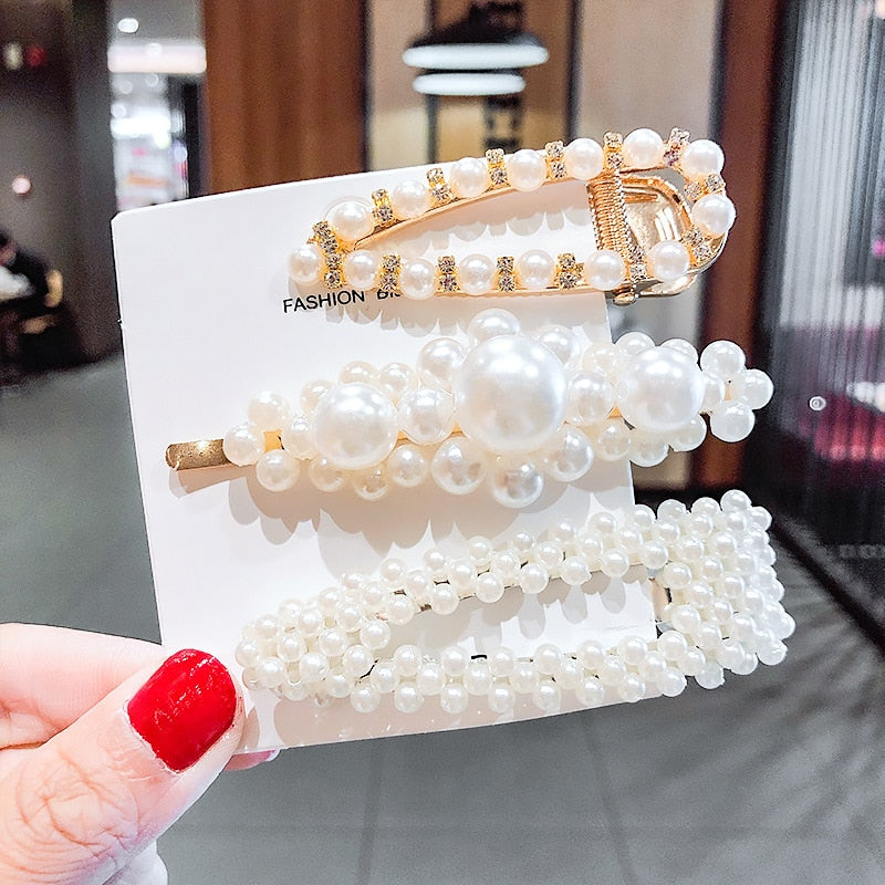 Women Girls Elegant Full Pearls Geometric Hair Clips Sweet Hair Ornament Hairpins Barrettes Fashion Hair Accessories