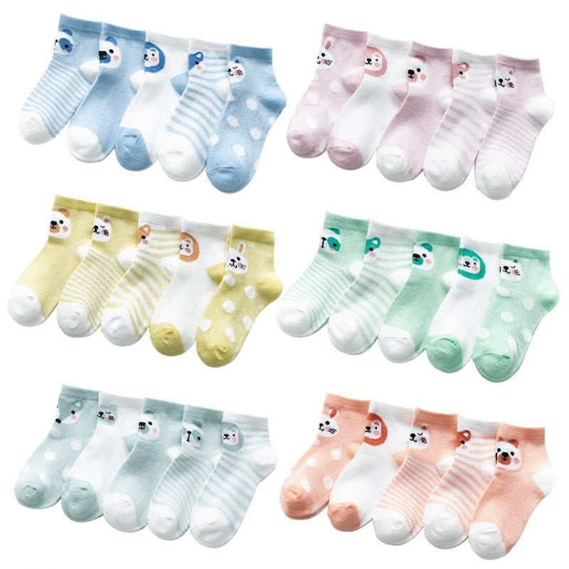 5Pairs / lot Kleinkind-Baby-Socken-Sommer-Ineinander greifen-dünne Baby-Socken für Mädchen-Baumwollneugeborenes Baby-Mädchen-Socken-preiswertes Material