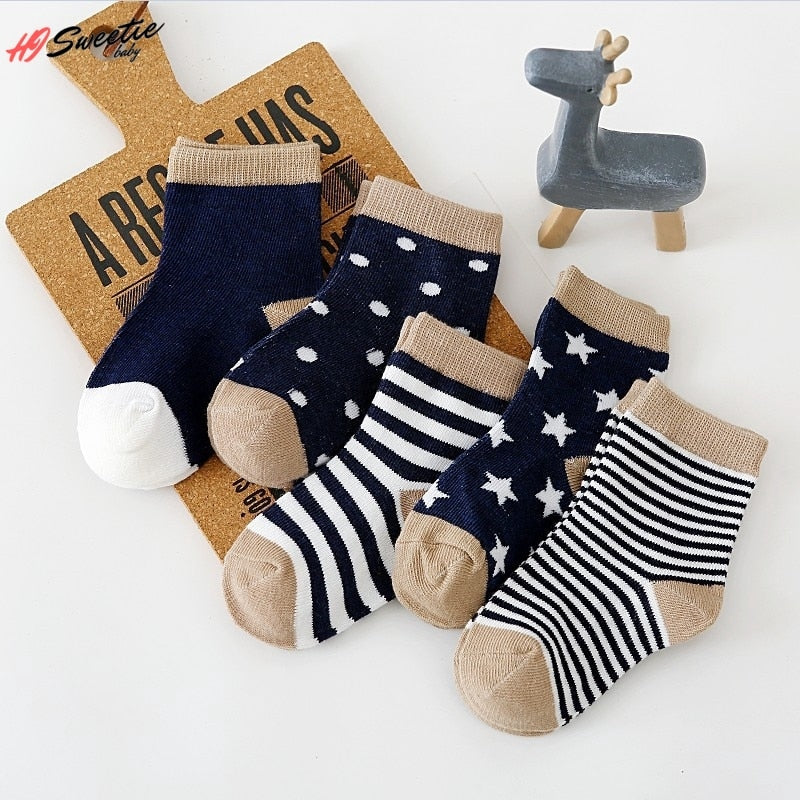 5Pairs Baby Socks Newborn Baby Boy Socks 0-1-3-7 Years Kids Pure Cotton Animal Design Fadeless Soft Children Socks