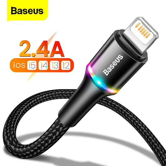 Câble USB Baseus pour iPhone 12 11 13 Pro XS Max Xr X 8 7 6 éclairage LED chargeur de Charge rapide câble de téléphone de Date pour cordon filaire iPad