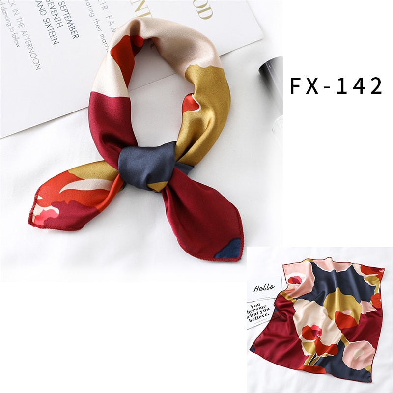 Square Silk Scarf Women Fashion Print Small Neck Scarfs Office Lady Hair Band Foulard Hand Kerchief Female Bandana Shawl