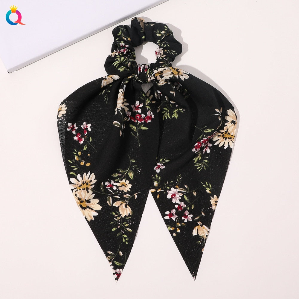 Fashion Solid Color Bow Satin Long Ribbon Ponytail Scarf Hair Tie Scrunchies Women Girls Elastic Hair Bands Hair Accessories