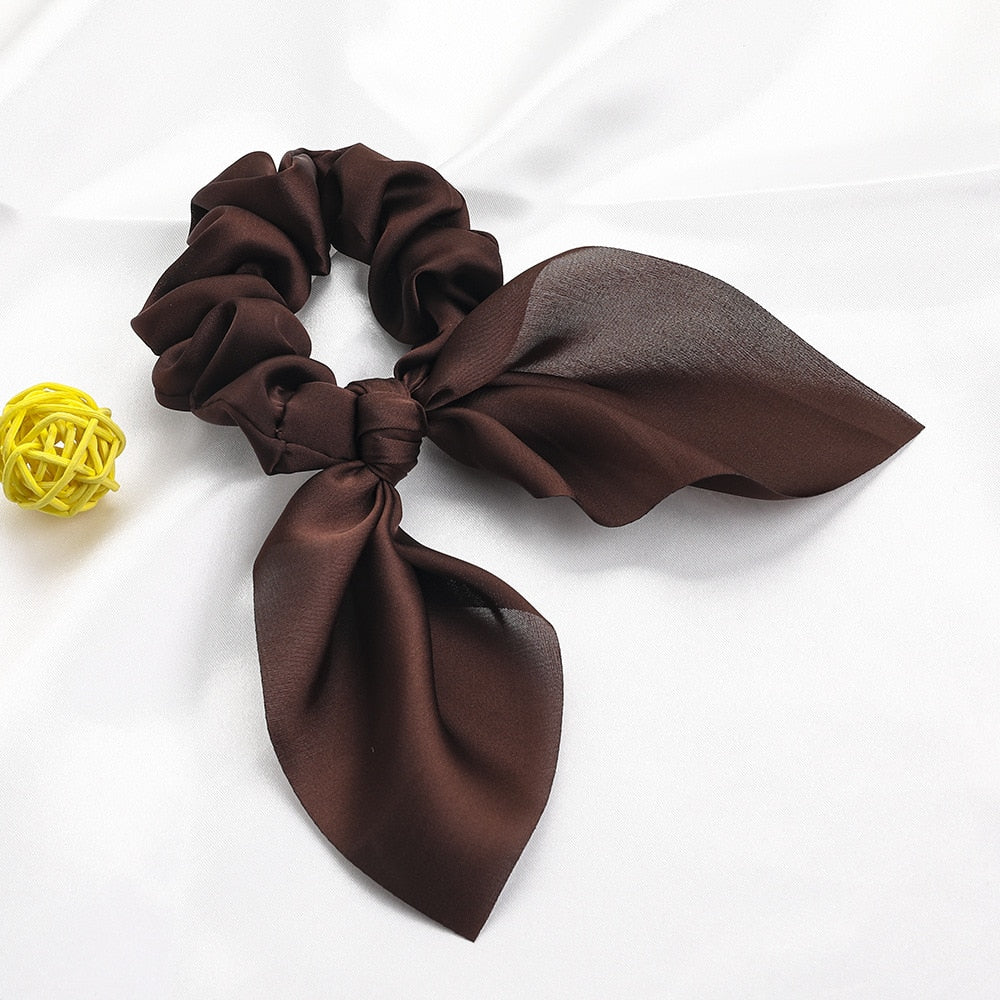 Chiffon Bowknot Elastische Haarbänder für Frauen Mädchen einfarbig Scrunchies Stirnband Haargummis Pferdeschwanzhalter Haarschmuck