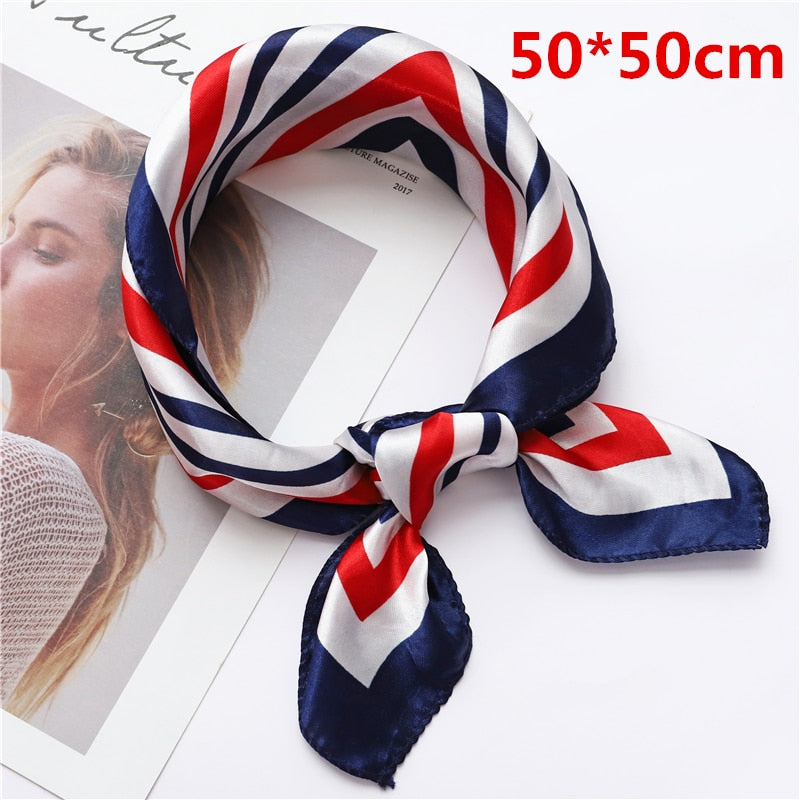 Square Silk Scarf Women Fashion Print Small Neck Scarfs Office Lady Hair Band Foulard Hand Kerchief Female Bandana Shawl