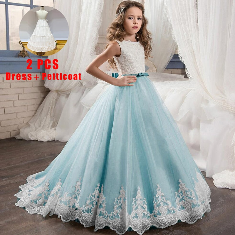 Teen Wedding Girl Dress First Comunion Dress for Girl Evening Princess Flower Dress Kids Clothes Costume Vestido 8 -14 Year