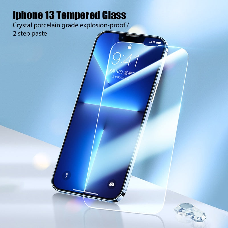 4 pièces verre trempé pour iPhone 13 12 11 Pro Max Mini protecteur d'écran pour iPhone 14 Pro Max 7 8 6 6S Plus SE 2020 X XR Xs verre