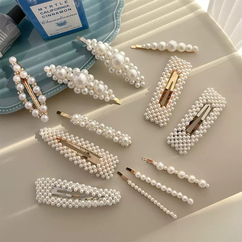 Women Girls Elegant Full Pearls Geometric Hair Clips Sweet Hair Ornament Hairpins Barrettes Fashion Hair Accessories