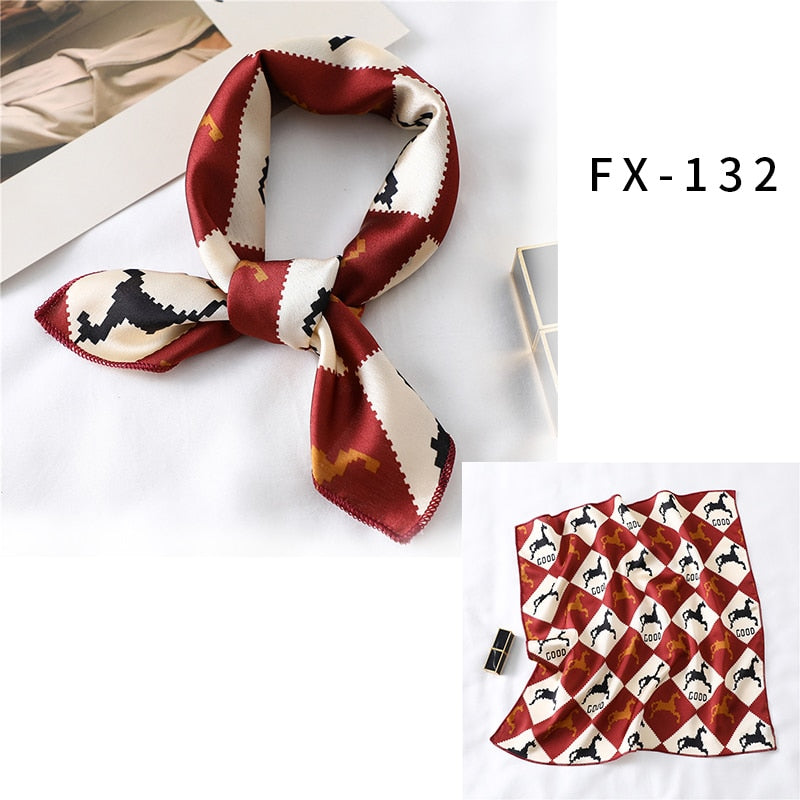 Square Silk Scarf Women Fashion Print Small Neck Scarfs Office Lady Hair Band Foulard Hand Kerchief Female Bandana Shawl