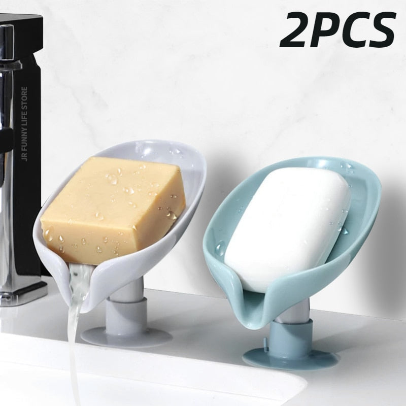 2 pièces ventouse porte-savon pour salle de bain douche Portable feuille porte-savon en plastique éponge plateau pour cuisine salle de bain accessoires