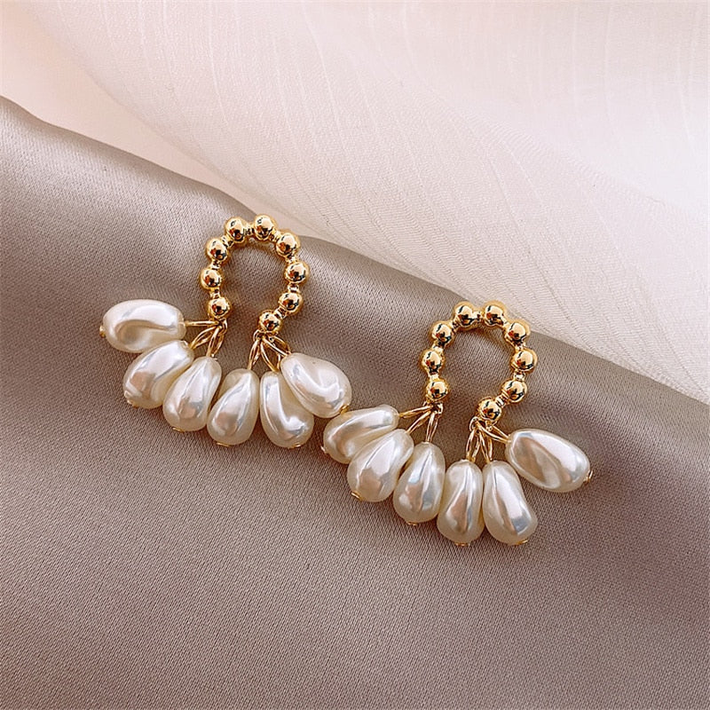 Tendance Simulation Perle Longues Boucles D'oreilles Femme Lune Étoile Fleur Strass De Mariage Pendentif Boucles D'oreilles De Mode Coréenne Bijoux Boucles D'oreilles