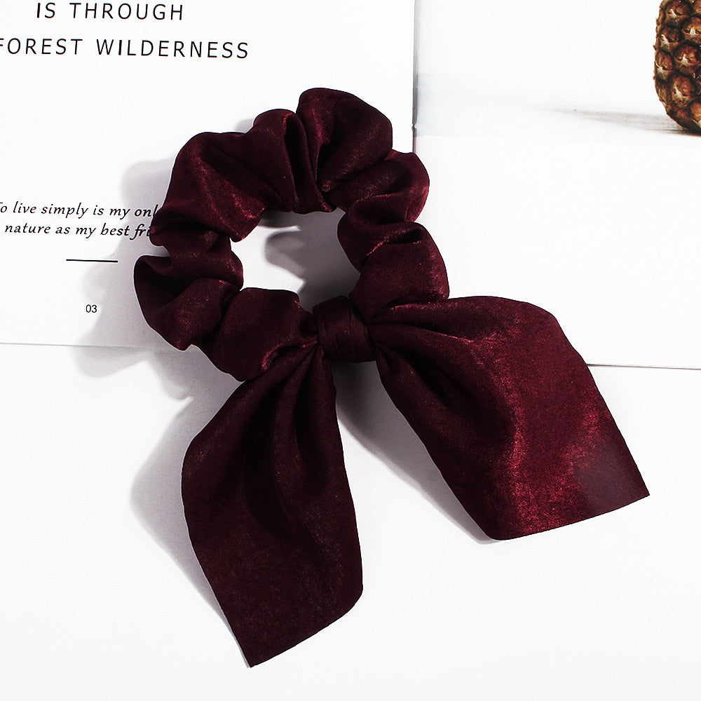 Chiffon Bowknot Elastische Haarbänder für Frauen Mädchen einfarbig Scrunchies Stirnband Haargummis Pferdeschwanzhalter Haarschmuck