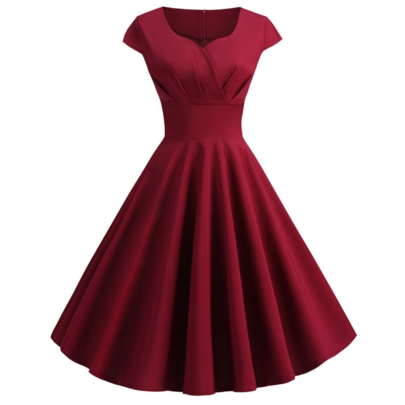 Rosa Sommerkleid Damen V-Ausschnitt Big Swing Vintage Kleid Robe Femme Elegant Retro Pin Up Party Büro Midi Kleider