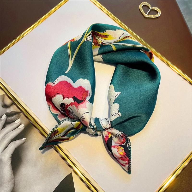 Square Silk Scarf Women Fashion Print Small Neck Scarfs Office Lady Hair Band Foulard Hand Kerchief Female Bandana Shawl