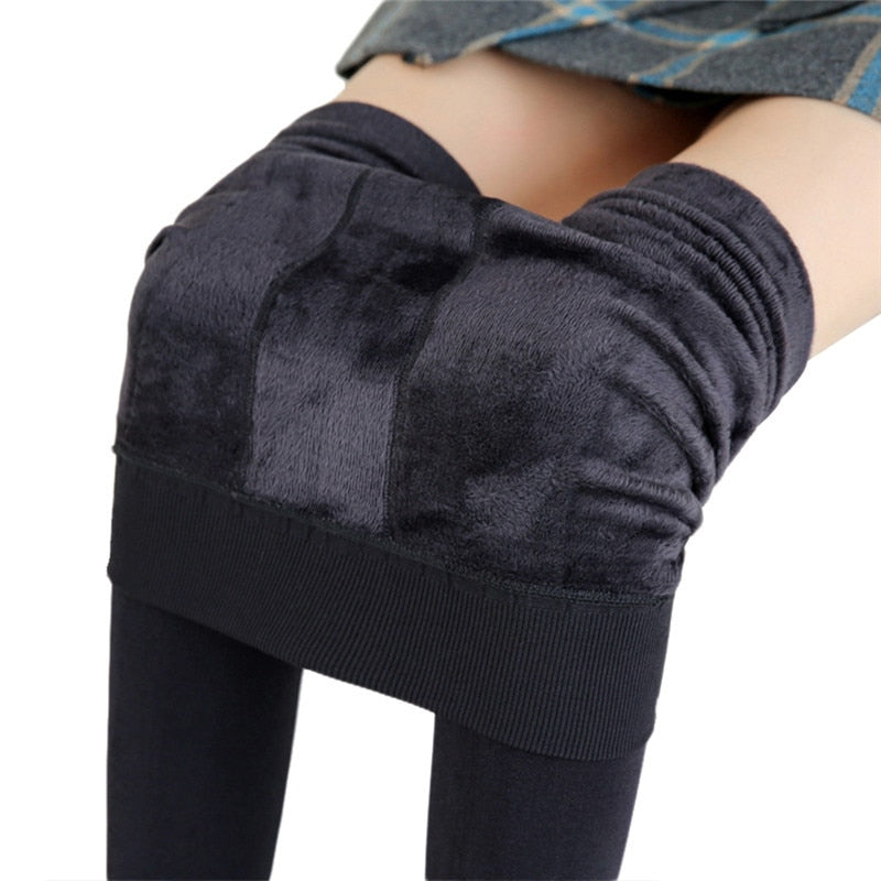 Winter-Leggings für Frauen, warme Leggins, einfarbige Samt-Leggins, hohe Taillen-Leggings, dehnbare Leggings