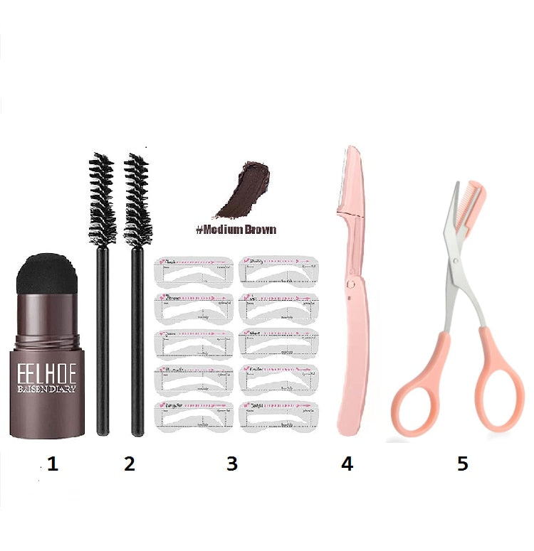 Professionnel One Step Sourcils Timbre Façonner Set Stylo Maquillage Imperméable À L'eau Pour Les Femmes Parfait Sourcils Pochoir Et Modèles