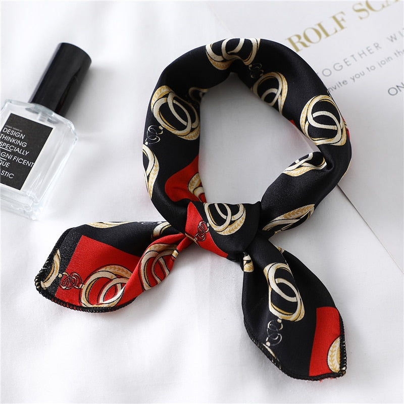 Square Silk Scarf Women Fashion Print Small Neck Scarfs Office Lady Hair Band Foulard Hand Kerchief Female Bandana Shawl