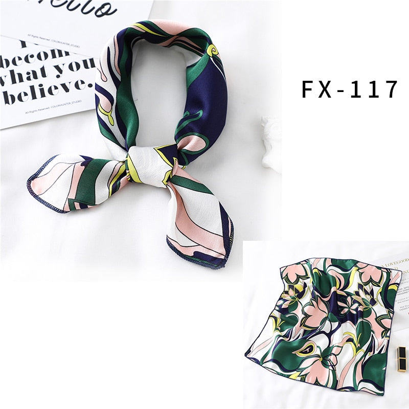 Square Silk Scarf Women Fashion Print Small Neck Scarfs Office Lady Hair Band Foulard Hand Kerchief Female Bandana Shawl