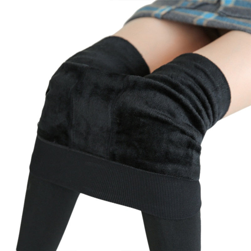 Winter-Leggings für Frauen, warme Leggins, einfarbige Samt-Leggins, hohe Taillen-Leggings, dehnbare Leggings