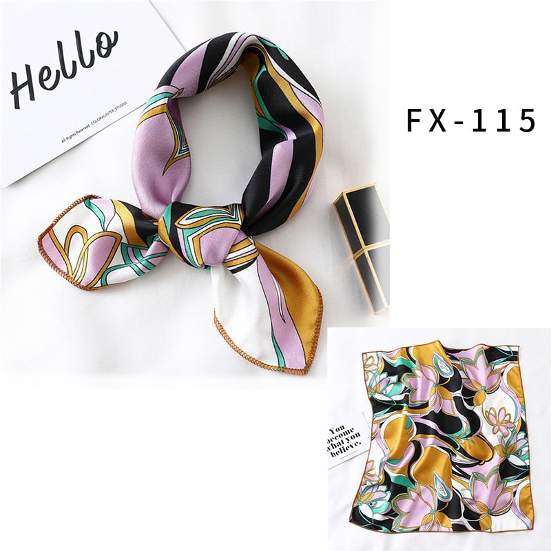 Square Silk Scarf Women Fashion Print Small Neck Scarfs Office Lady Hair Band Foulard Hand Kerchief Female Bandana Shawl