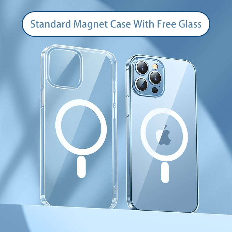 Transparent Magnetic Phone Case for iPhone 14 13 12 11 Pro Max Wireless Charging Cover For iPhone13 12Pro Max Magnet Case