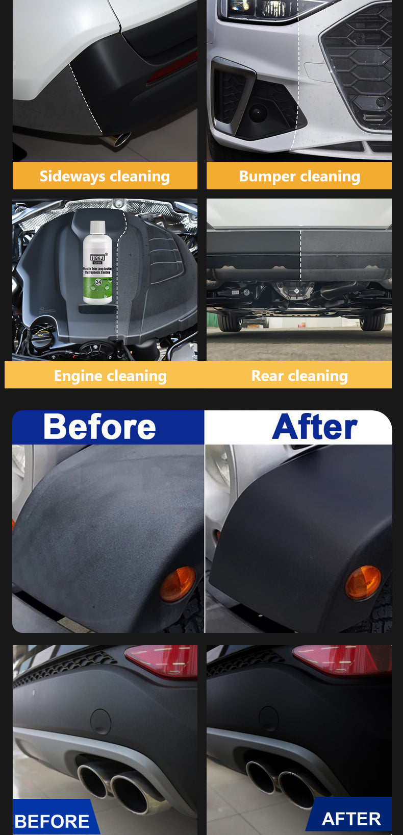 Revitalisant de restauration en plastique Rénovateur en plastique Revêtement durable pour les caoutchoucs de voiture Remise à neuf Propre Brillant Noir Éclat