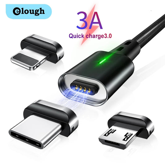 Quick Magnetic Charger 3.0 4.0 Micro USB Cable for iPhone 8 POCO X3 Xiaomi Fast Magnetic Phone Charging Cord Type C Cable